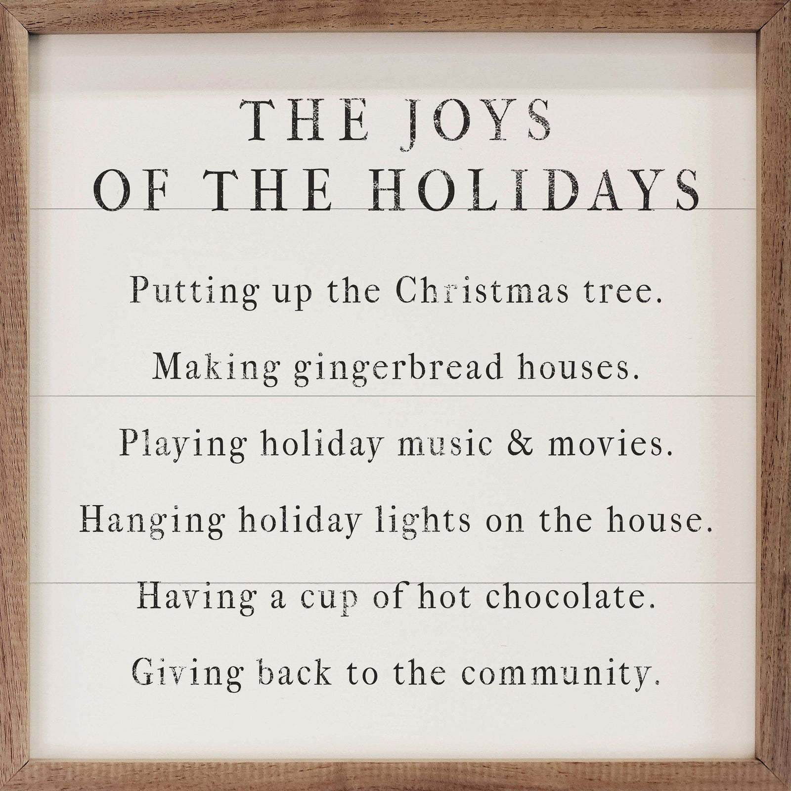 Kendrick Home Walnut Frames 4x4 The Joys Of The Holidays White Printed and Framed Wall Sign