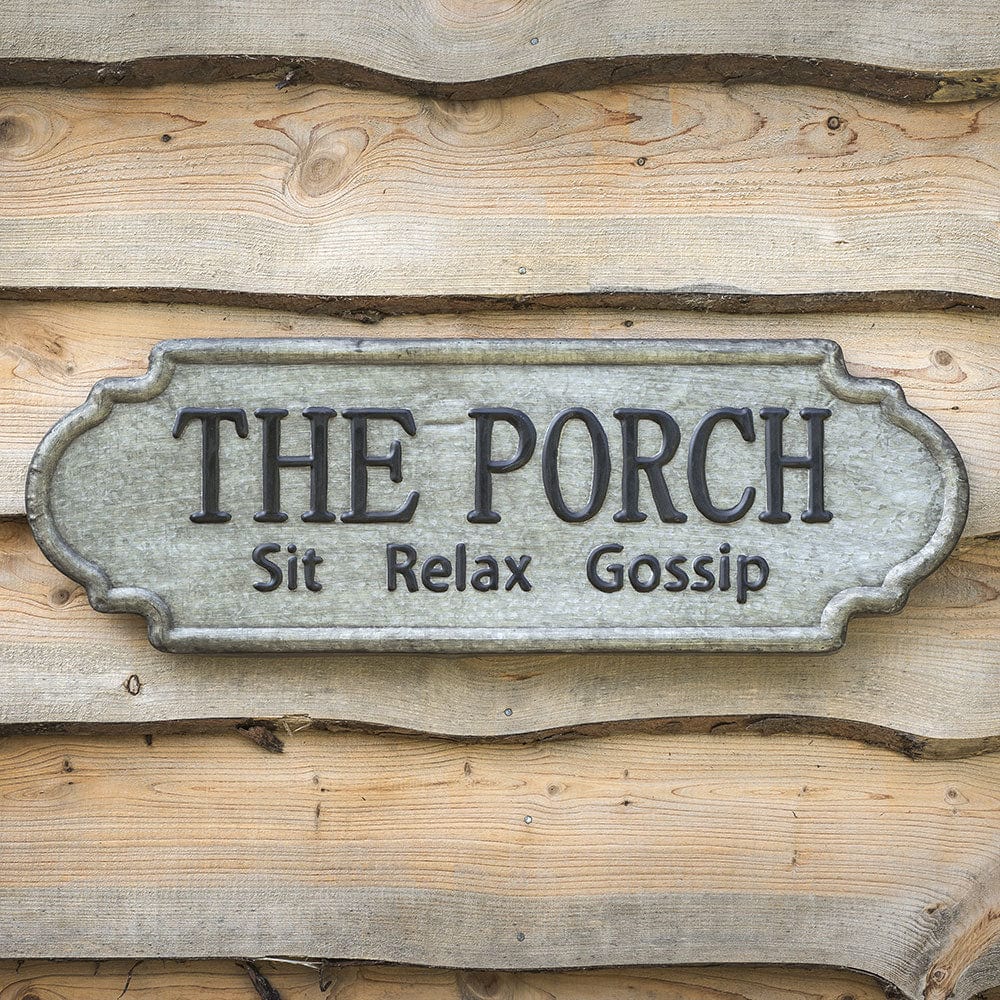 The Porch Sit Relax Gossip Sign - Embossed Metal-CTW Home-The Village Merchant
