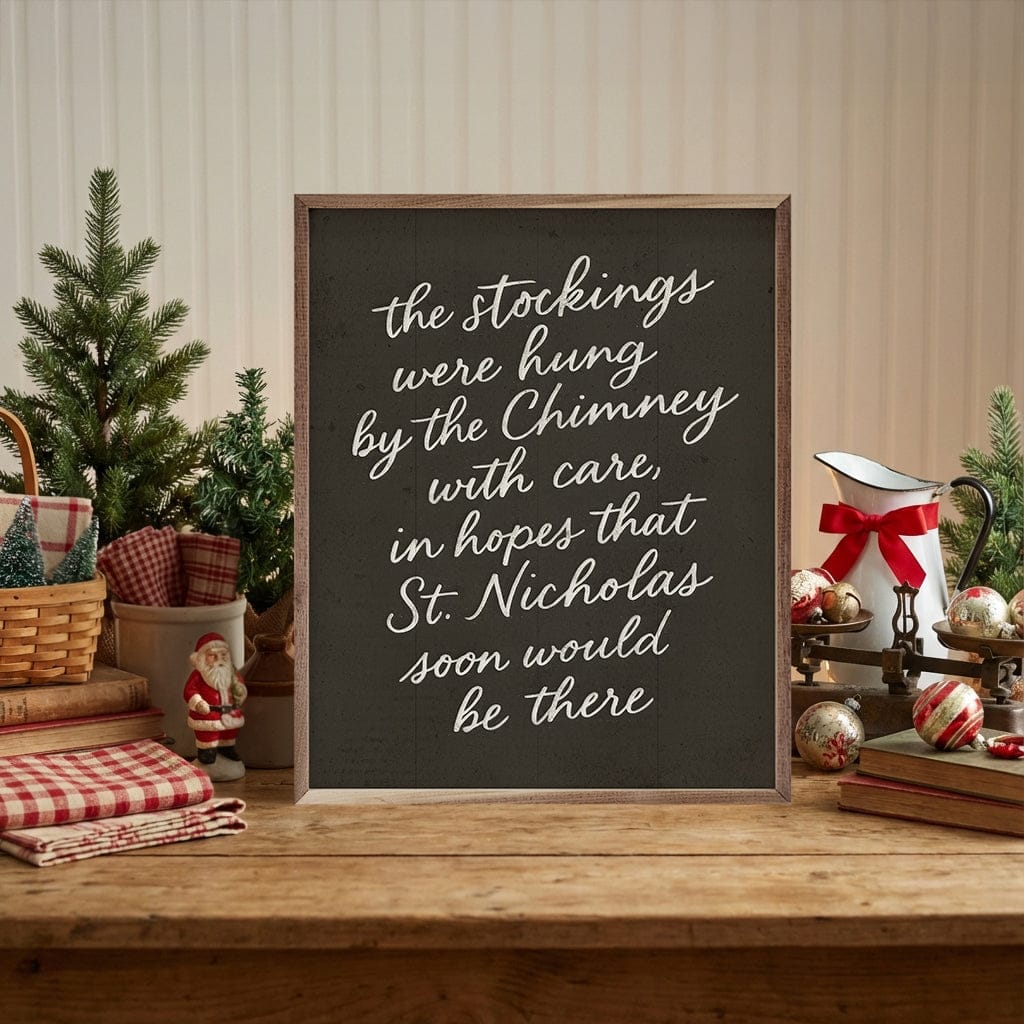 Kendrick Home Walnut Frames The Stockings Were Hung Printed and Framed Wall Sign