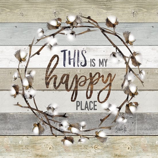 This Is My Happy Place Cotton Wreath By Marla Rae Art Print - 12 X 12-Penny Lane Publishing-The Village Merchant