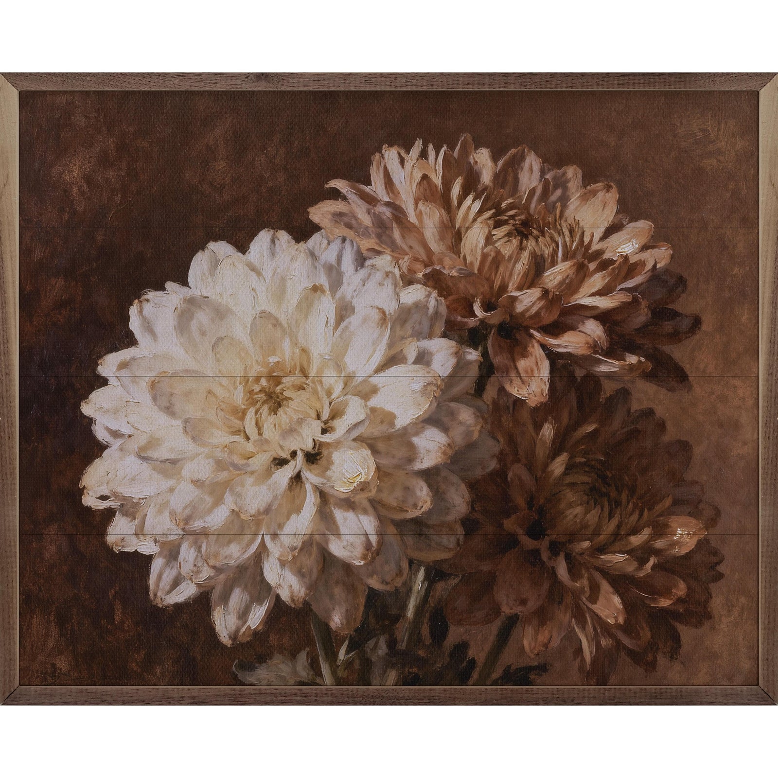 Kendrick Home Walnut Frames 10x8 Three Mums Bouquet Printed and Framed Wall Sign
