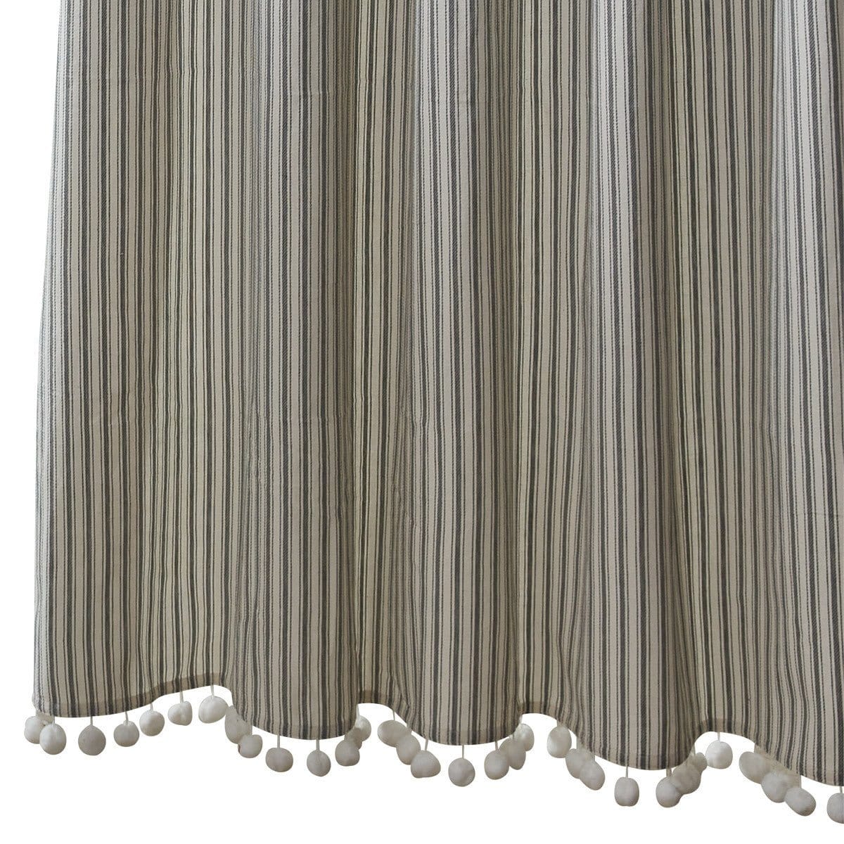 Ticking with Ball Fringe Shower Curtain-Park Designs-The Village Merchant
