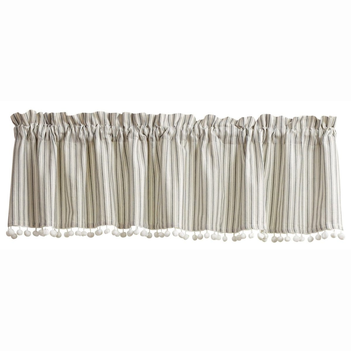 Ticking with Ball Fringe Valance Unlined-Park Designs-The Village Merchant