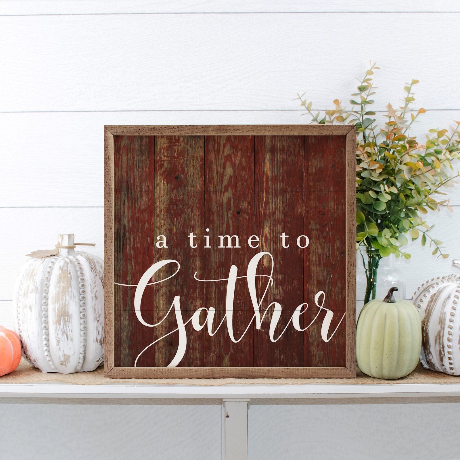 Kendrick Home Walnut Frames 4x4 Time To Gather Red Printed and Framed Wall Sign