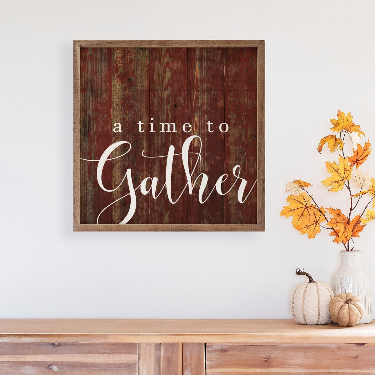 Kendrick Home Walnut Frames Time To Gather Red Printed and Framed Wall Sign