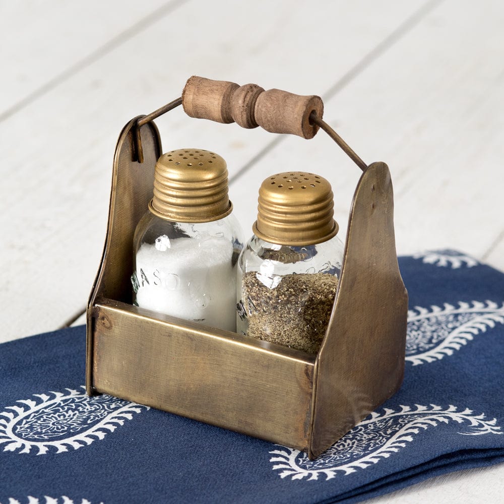Tiny Toolbox in Antique Brass with Mason Jar Salt & Pepper Shakers-CTW Home-The Village Merchant