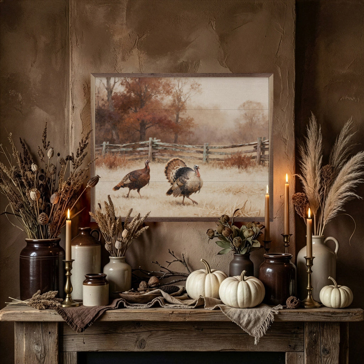 Kendrick Home Walnut Frames Tom And Jake Turkeys Printed and Framed Wall Sign