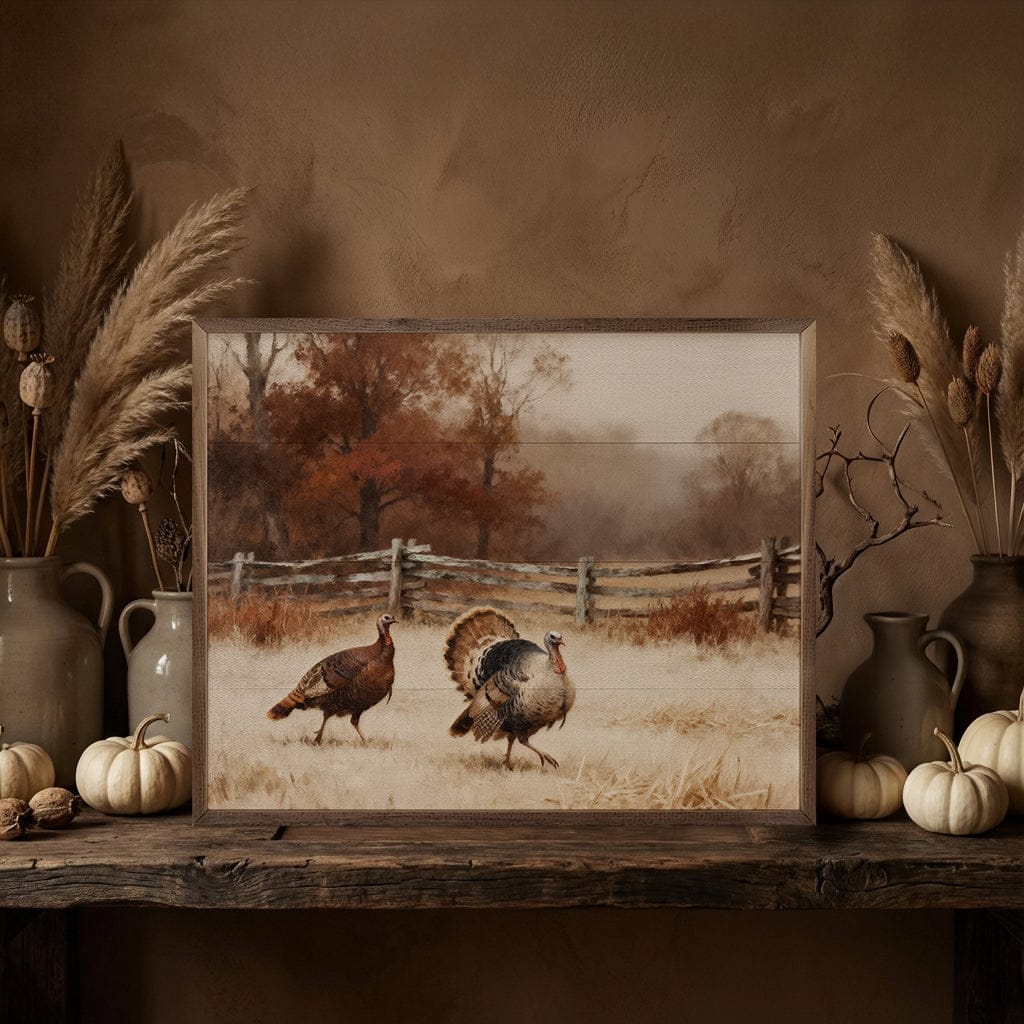 Kendrick Home Walnut Frames Tom And Jake Turkeys Printed and Framed Wall Sign
