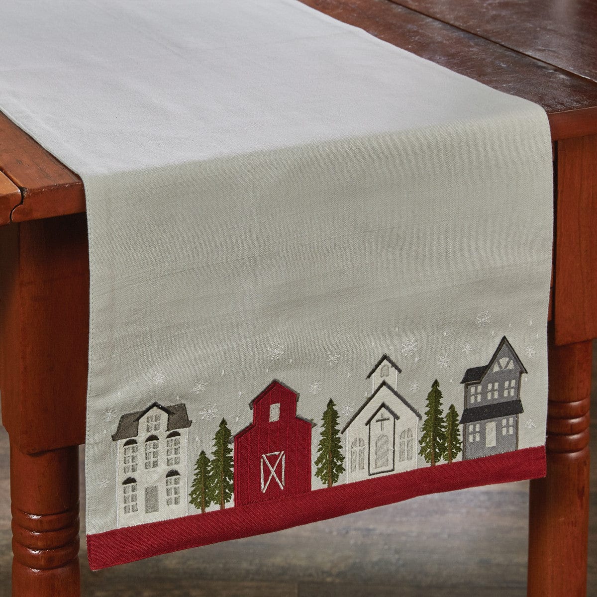 Town Square Appliqued &amp; Embroidered Village Table Runner 42&quot; Long-Park Designs-The Village Merchant