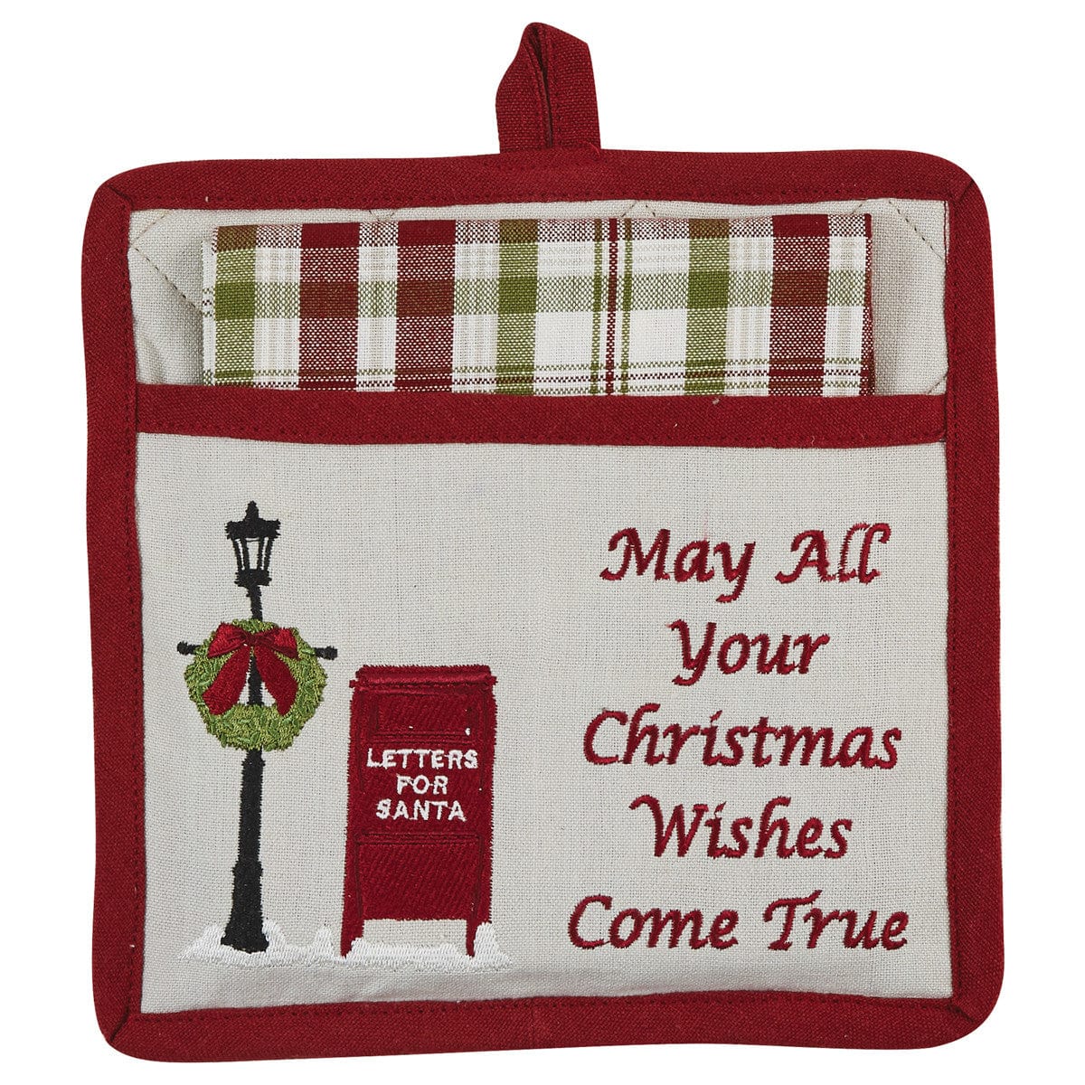 Town Square Embroidered Santa&#39;s Mailbox Pocket Potholder &amp; Dishtowel Set 2 Pieces-Park Designs-The Village Merchant