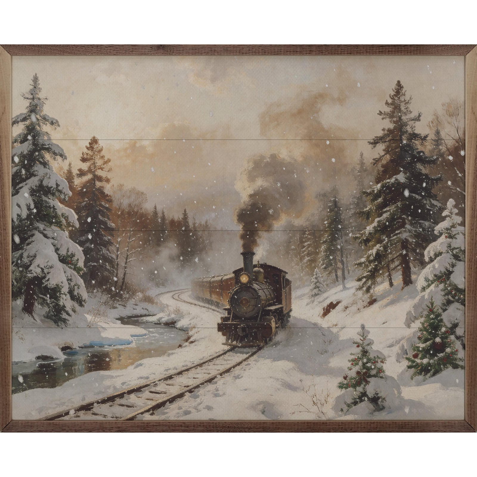 Kendrick Home Walnut Frames 10x8 Train Printed and Framed Wall Sign