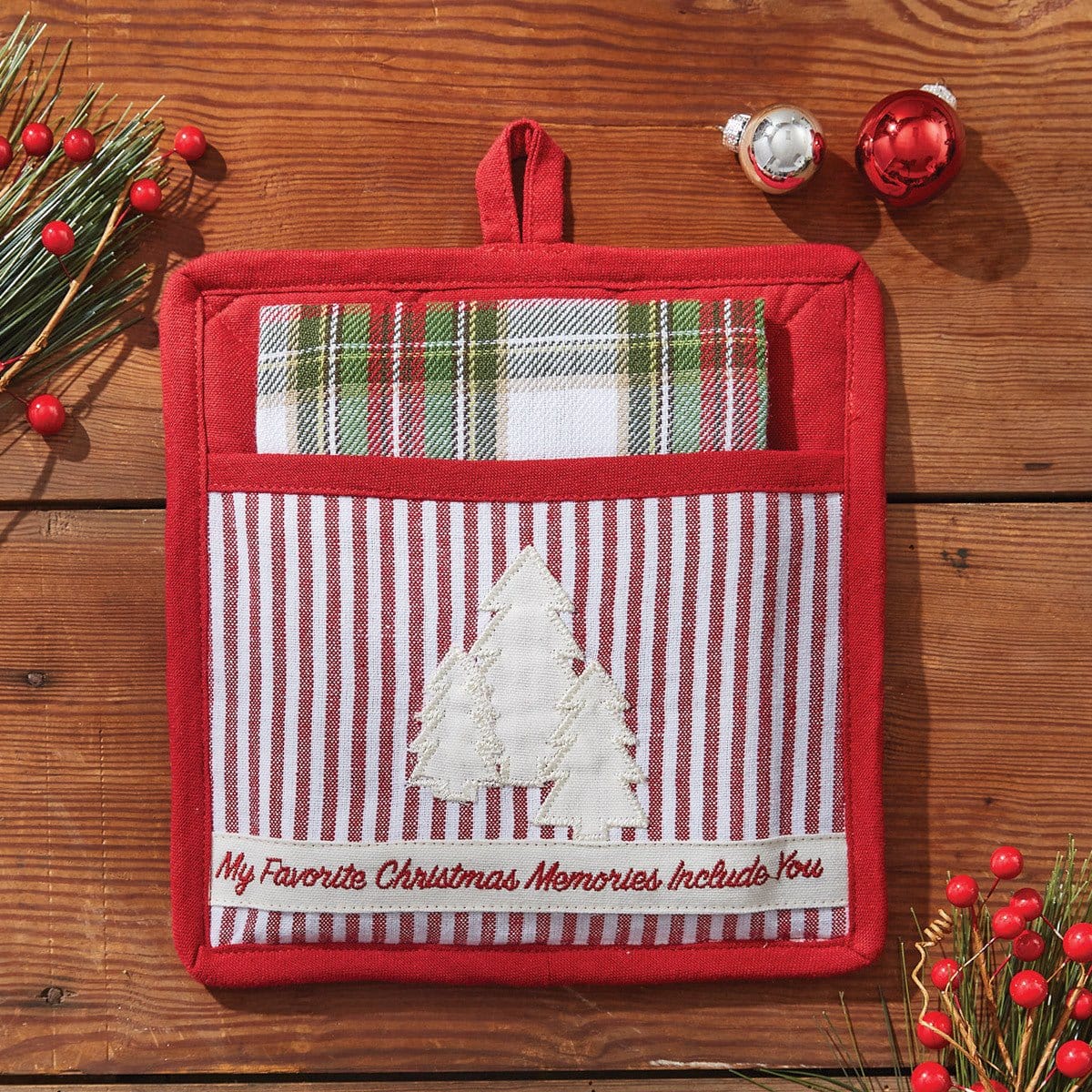 Tree Farm My Favorite Christmas Memories Pocket Potholder & Dishtowel Set 2 Piece Set-Park Designs-The Village Merchant