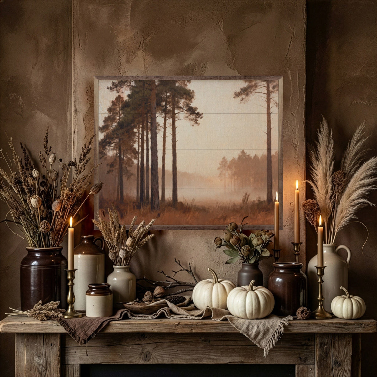 Kendrick Home Walnut Frames Trees Within The Fog Printed and Framed Wall Sign