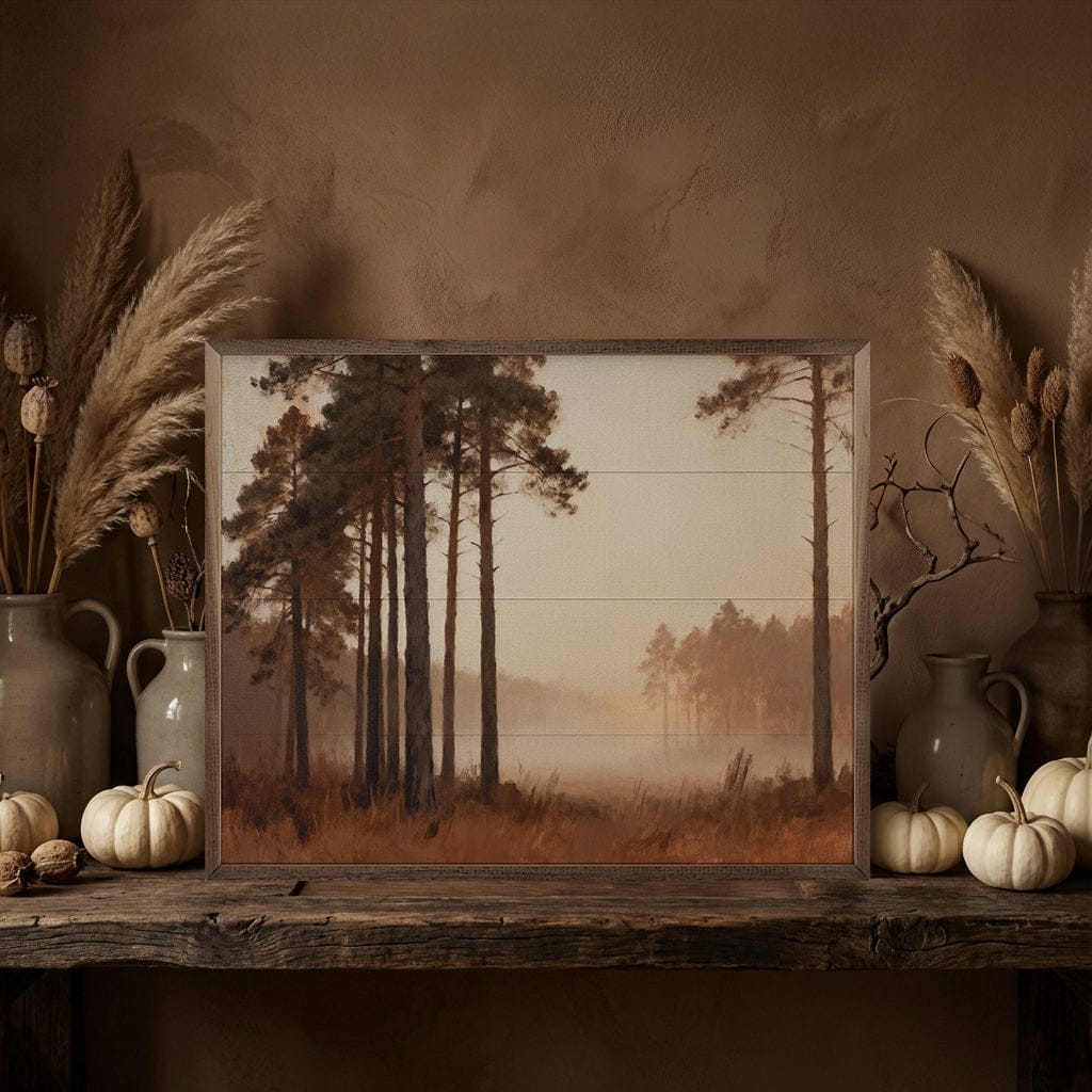 Kendrick Home Walnut Frames Trees Within The Fog Printed and Framed Wall Sign