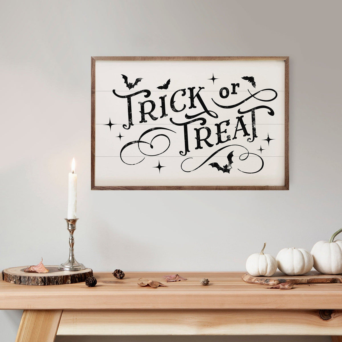 Kendrick Home Walnut Frames Trick Or Treat Bats And Curls White