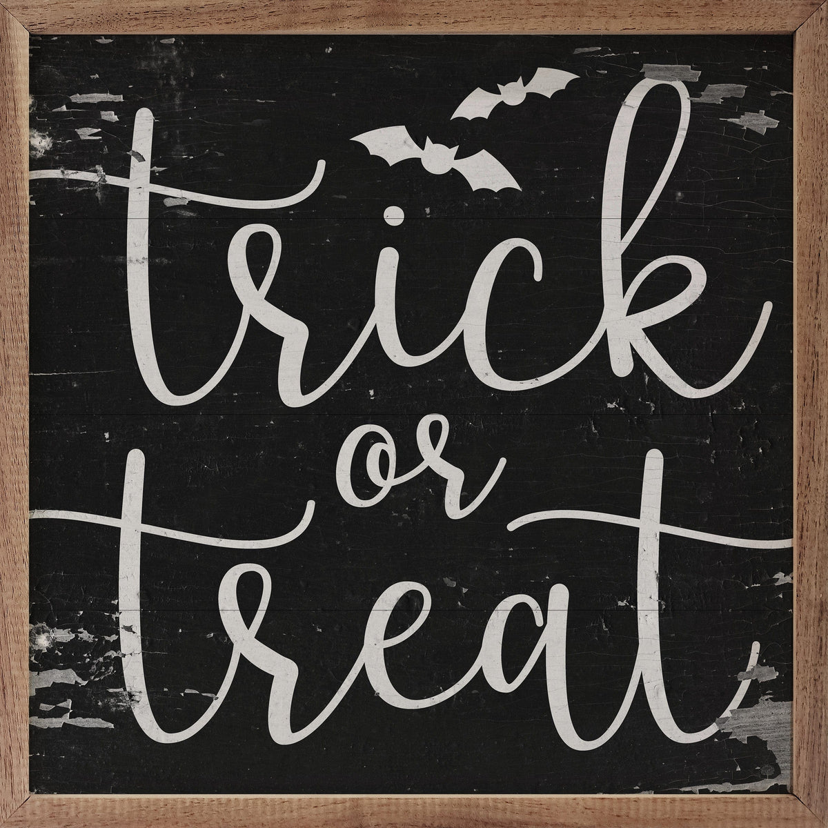 Kendrick Home Walnut Frames 4x4 Trick Or Treat Bats Black Printed and Framed Wall Sign