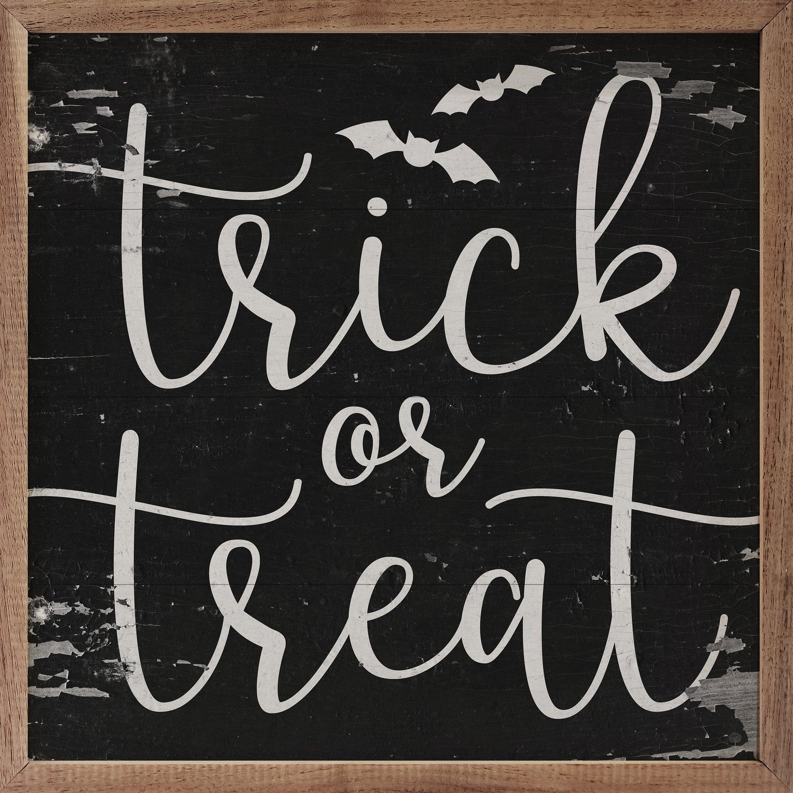 Kendrick Home Walnut Frames 4x4 Trick Or Treat Bats Black Printed and Framed Wall Sign