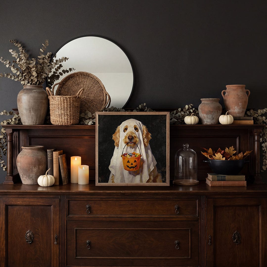 Kendrick Home Walnut Frames Trick Or Treat Goldendoodle