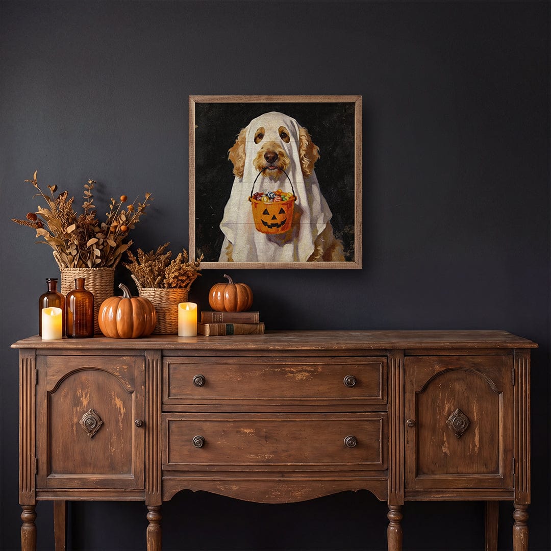 Kendrick Home Walnut Frames Trick Or Treat Goldendoodle