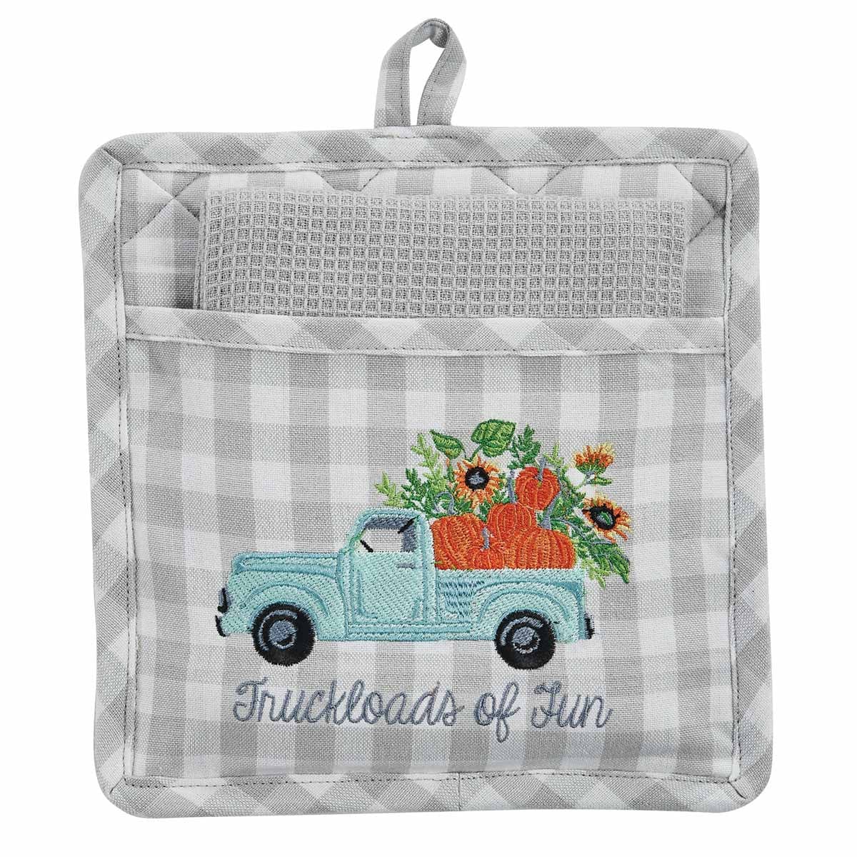 Truck Loads of Fun Embroidered Pocket Potholder &amp; Dishtowel Set-Park Designs-The Village Merchant