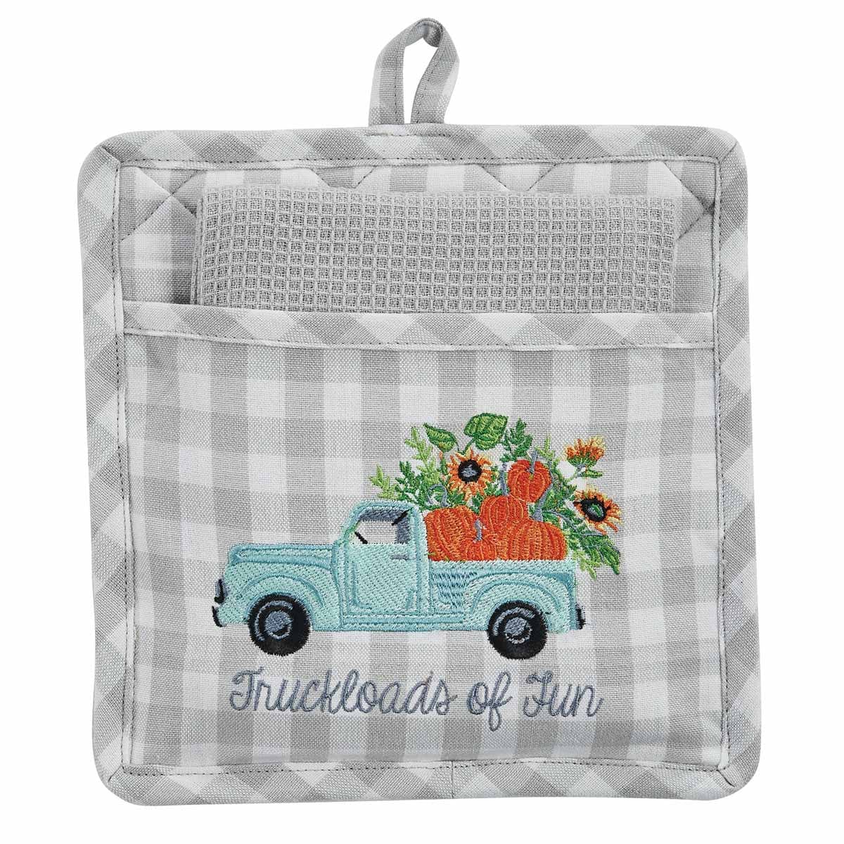 Truck Loads of Fun Embroidered Pocket Potholder & Dishtowel Set-Park Designs-The Village Merchant