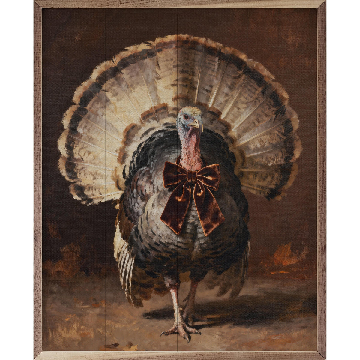 Kendrick Home Walnut Frames 8x10 Turkey With Velvet Bow Printed and Framed Wall Sign