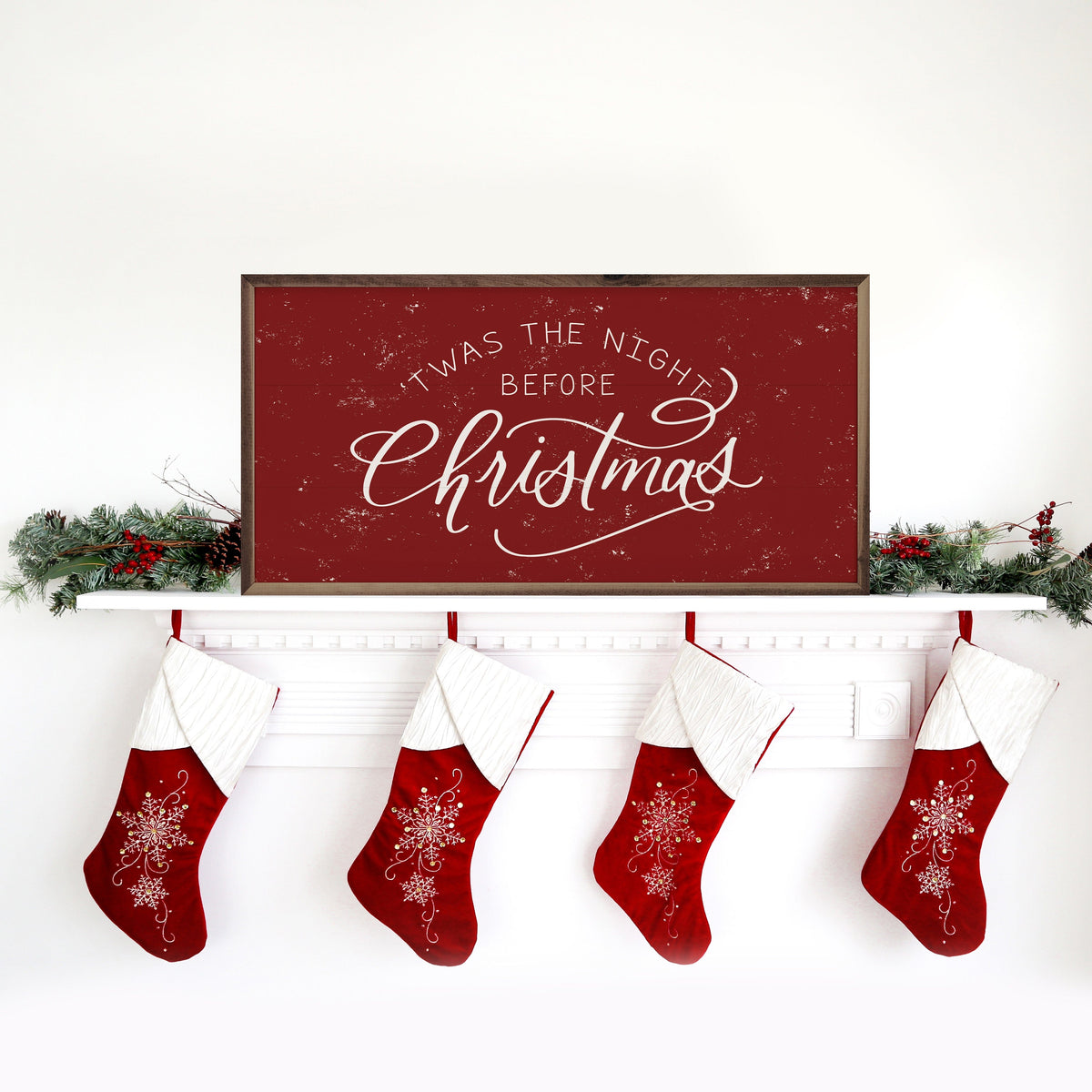 Kendrick Home Walnut Frames Twas The Night Before Christmas Printed and Framed Wall Sign