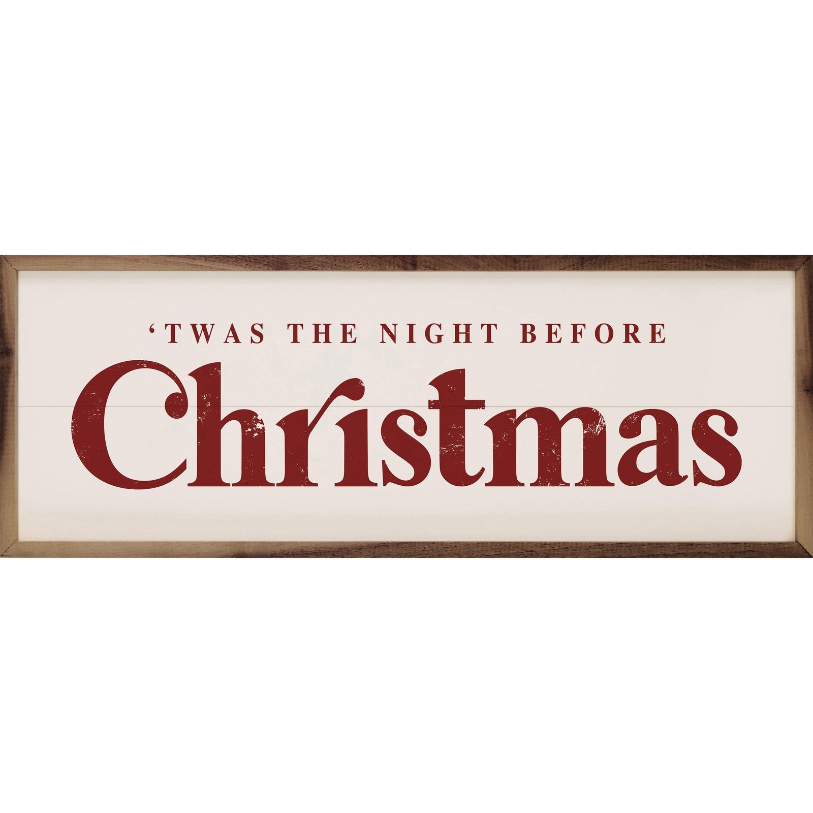 Kendrick Home Walnut Frames 12x4 Twas The Night Before Christmas Red With White Printed and Framed Wall Sign