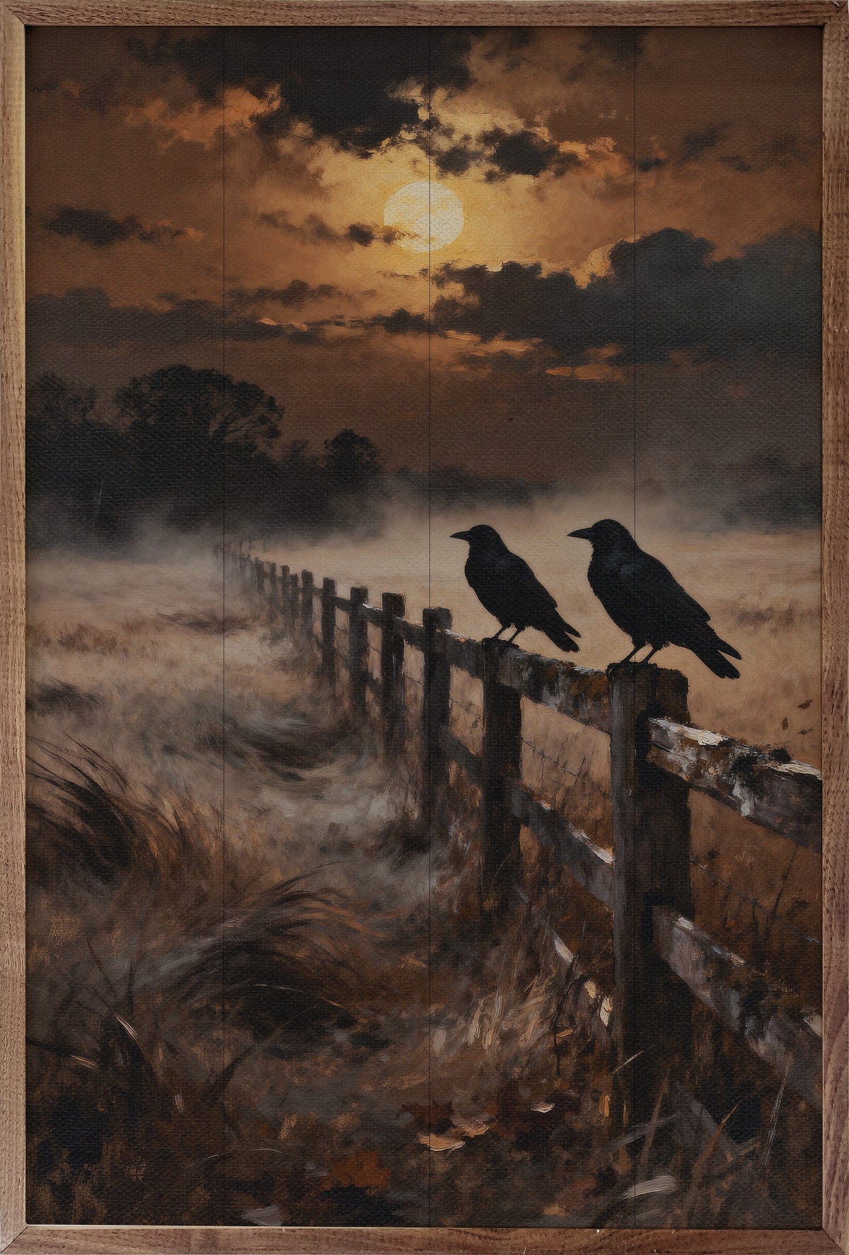 Kendrick Home Walnut Frames 5x8 Two Crows On Fence