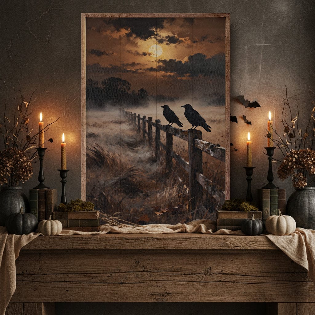 Kendrick Home Walnut Frames Two Crows On Fence