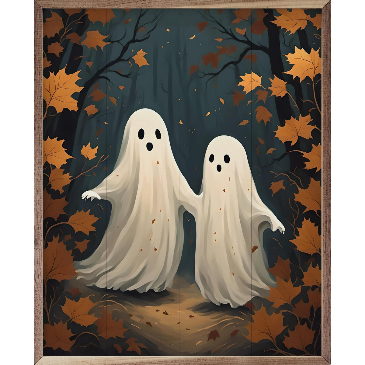 Kendrick Home Walnut Frames 8x10 Two Ghost With Orange Leaves Printed and Framed Wall Sign