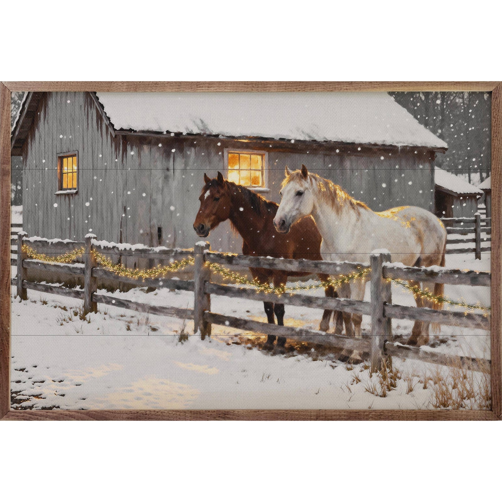 Kendrick Home Walnut Frames 8x5 Two Horses In The Snow Printed and Framed Wall Sign