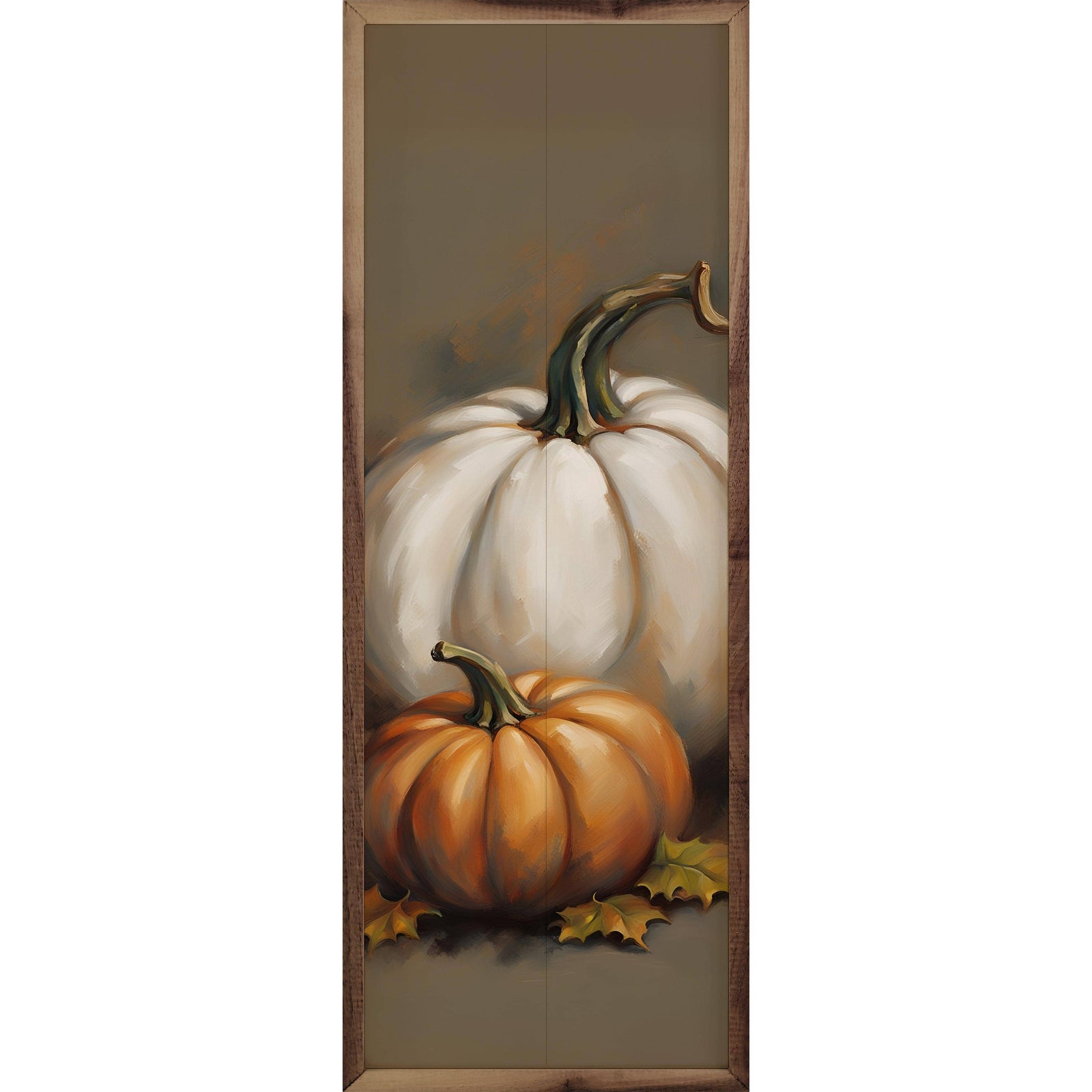 Kendrick Home Walnut Frames 4x12 Two Pumpkins Printed and Framed Wall Sign