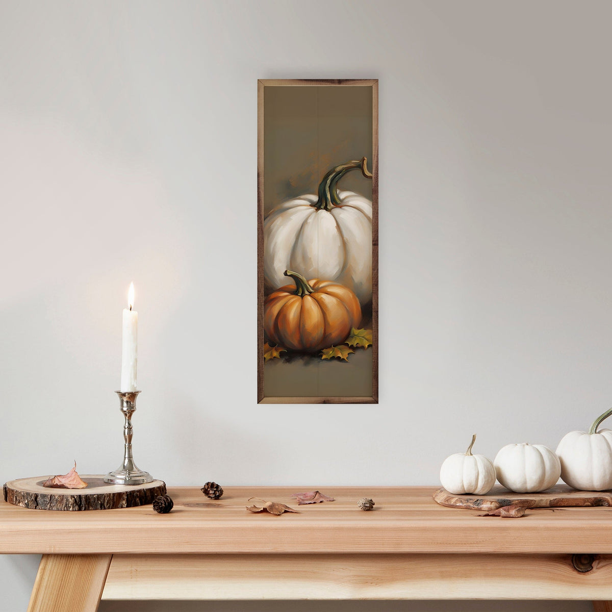 Kendrick Home Walnut Frames Two Pumpkins Printed and Framed Wall Sign