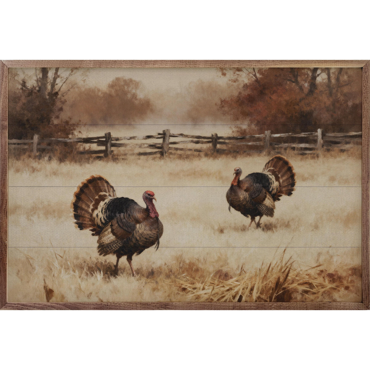 Kendrick Home Walnut Frames 8x5 Two Strut Turkeys Printed and Framed Wall Sign