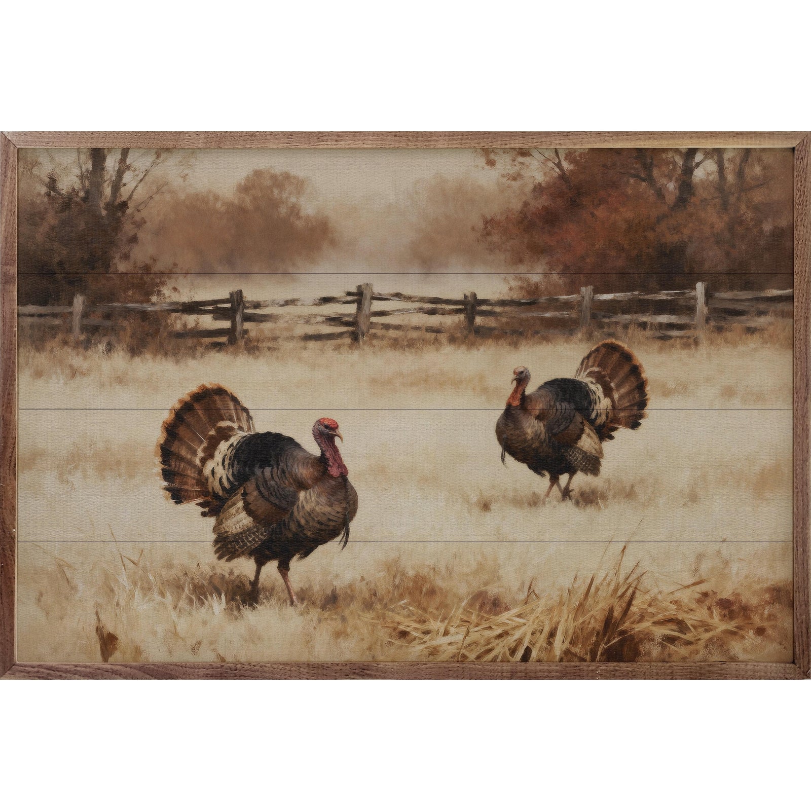 Kendrick Home Walnut Frames 8x5 Two Strut Turkeys Printed and Framed Wall Sign