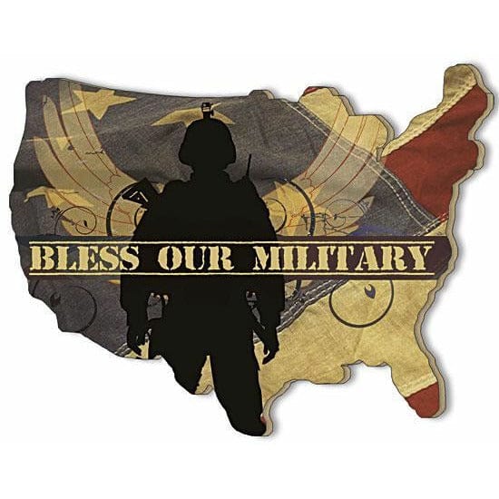 U S A Shape Bless Our Military By Marla Rae Laser Cut Plaque-Penny Lane Publishing-The Village Merchant