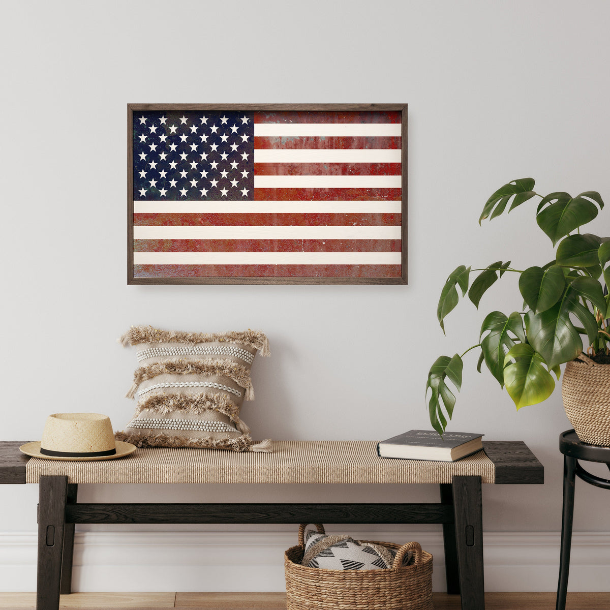 Kendrick Home Walnut Frames United States Flag Printed and Framed Wall Sign