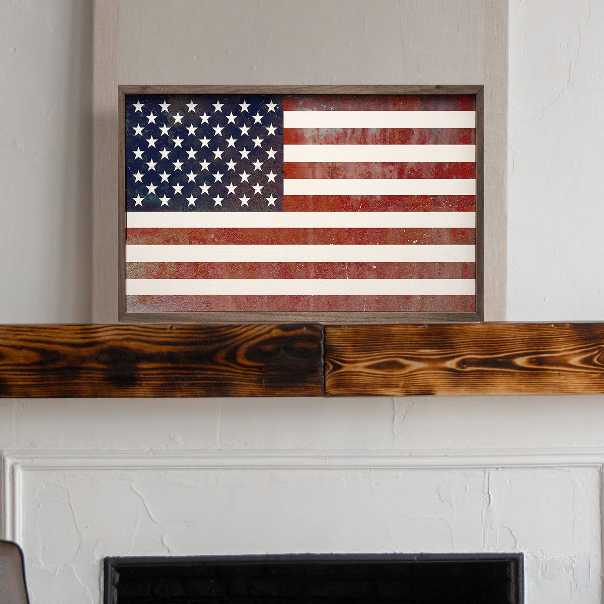 Kendrick Home Walnut Frames United States Flag Printed and Framed Wall Sign