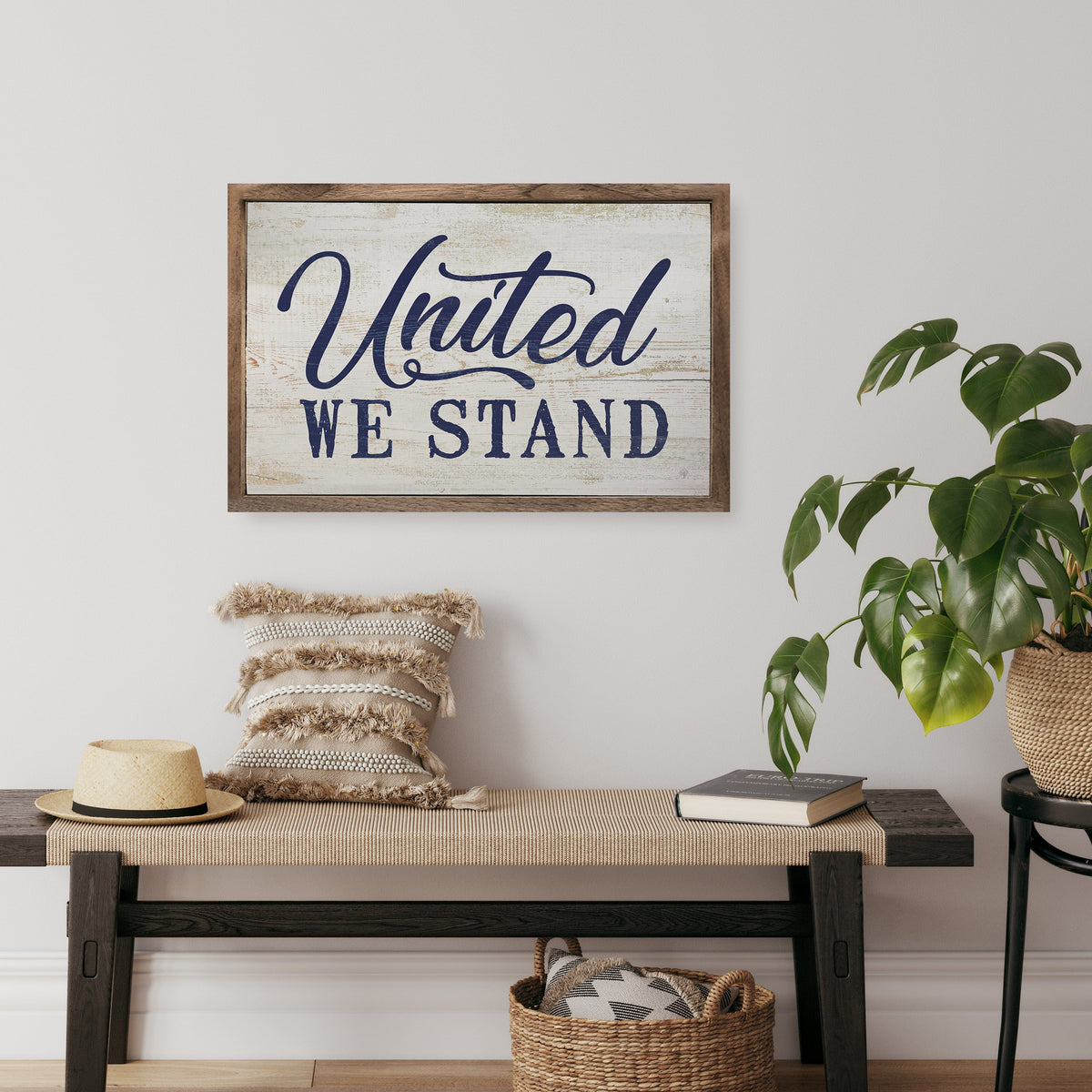 United We Stand Whitewash Printed and Framed Wall Sign