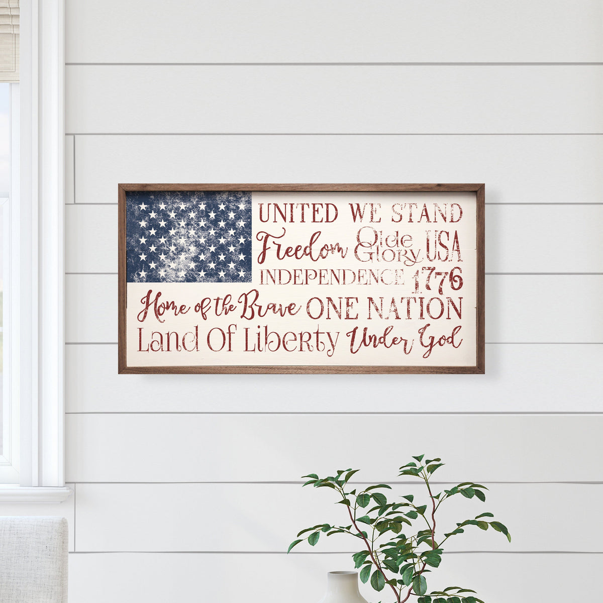 USA Flag Words White Printed and Framed Wall Sign