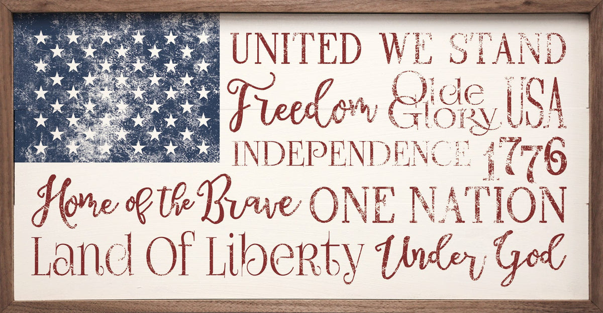 USA Flag Words White Printed and Framed Wall Sign