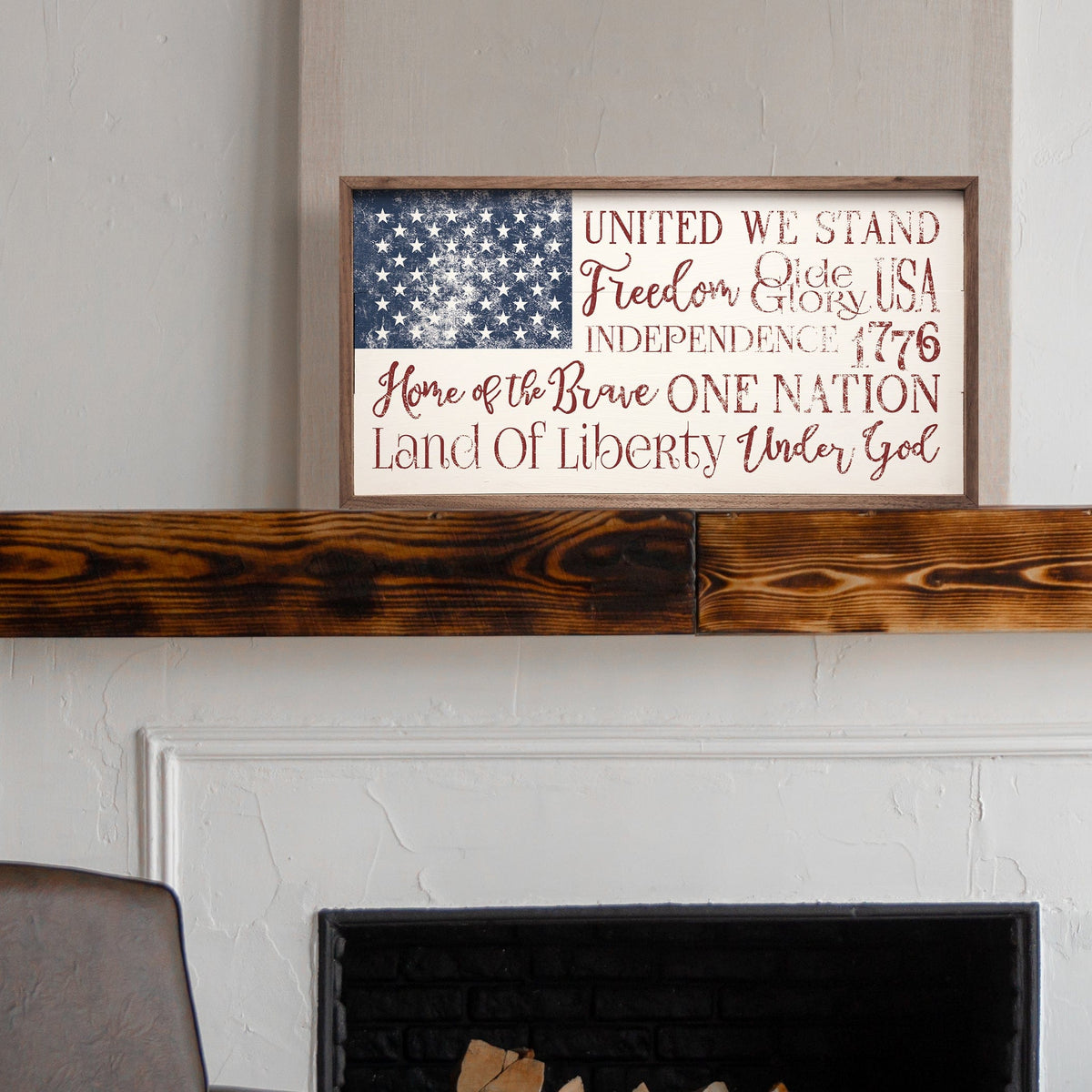 USA Flag Words White Printed and Framed Wall Sign