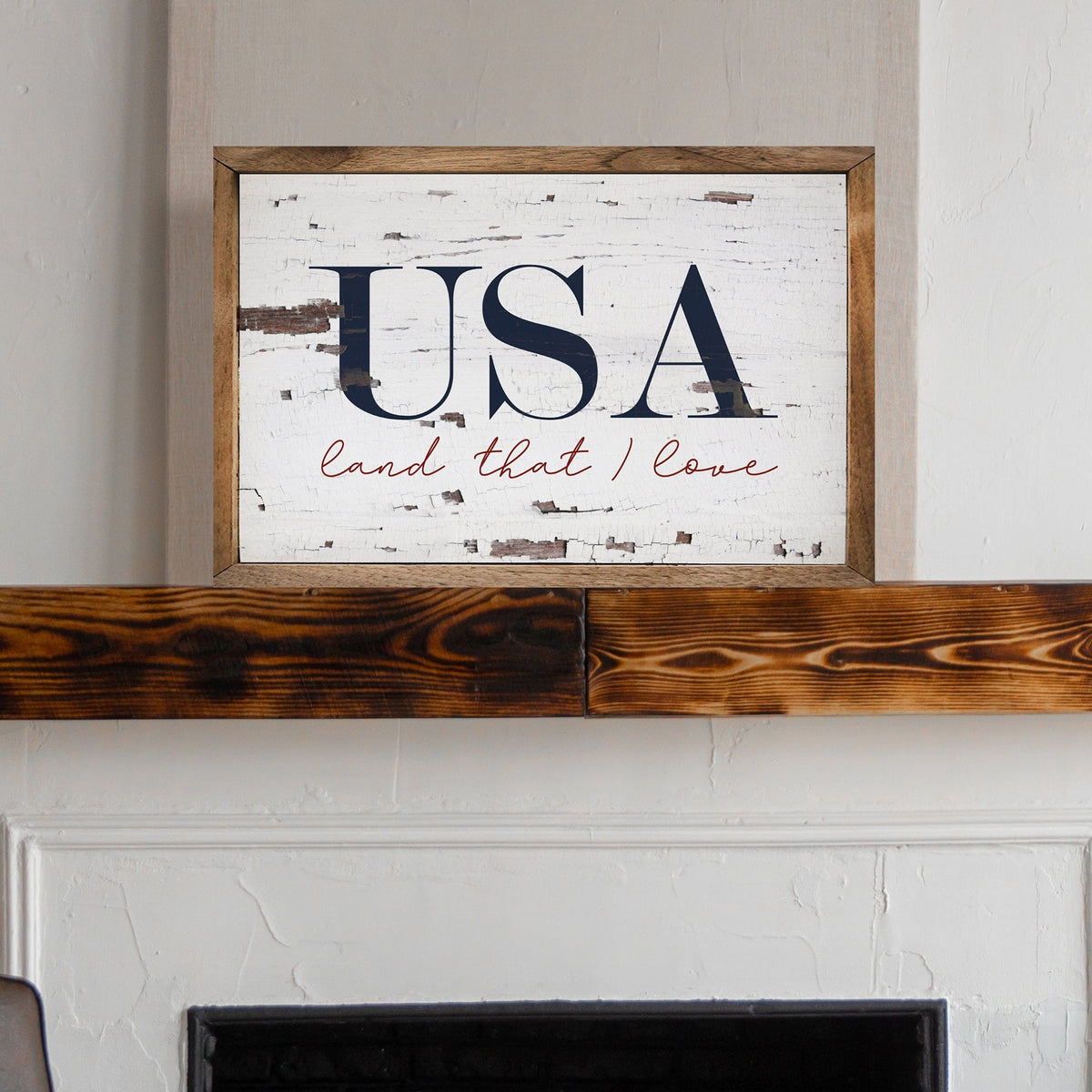 USA Land That I Love Whitewash Printed and Framed Wall Sign