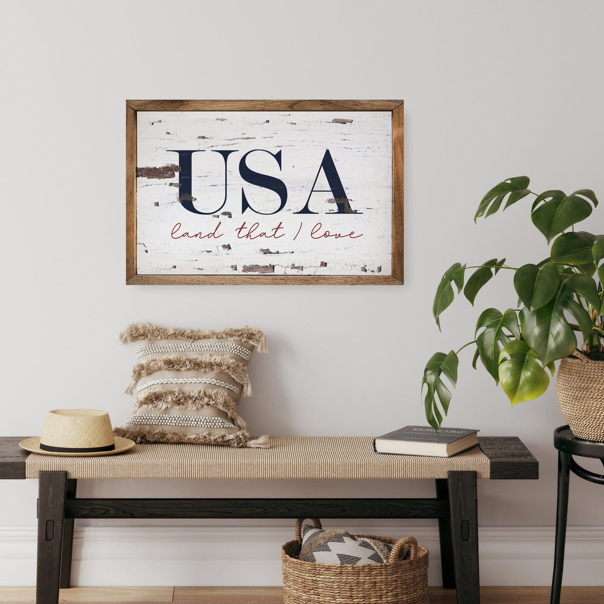 USA Land That I Love Whitewash Printed and Framed Wall Sign