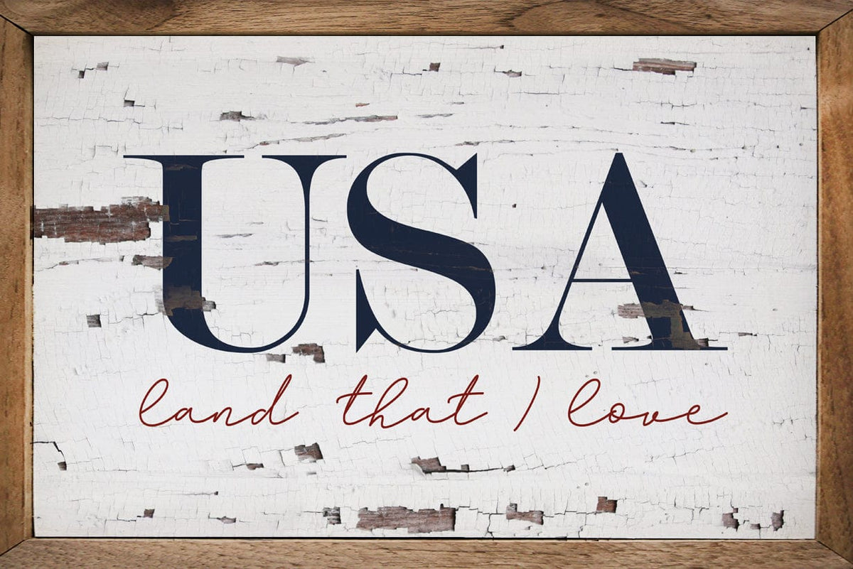 USA Land That I Love Whitewash Printed and Framed Wall Sign
