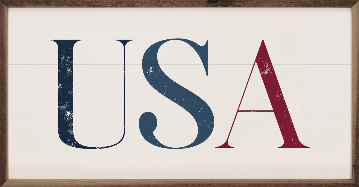USA White Printed and Framed Wall Sign