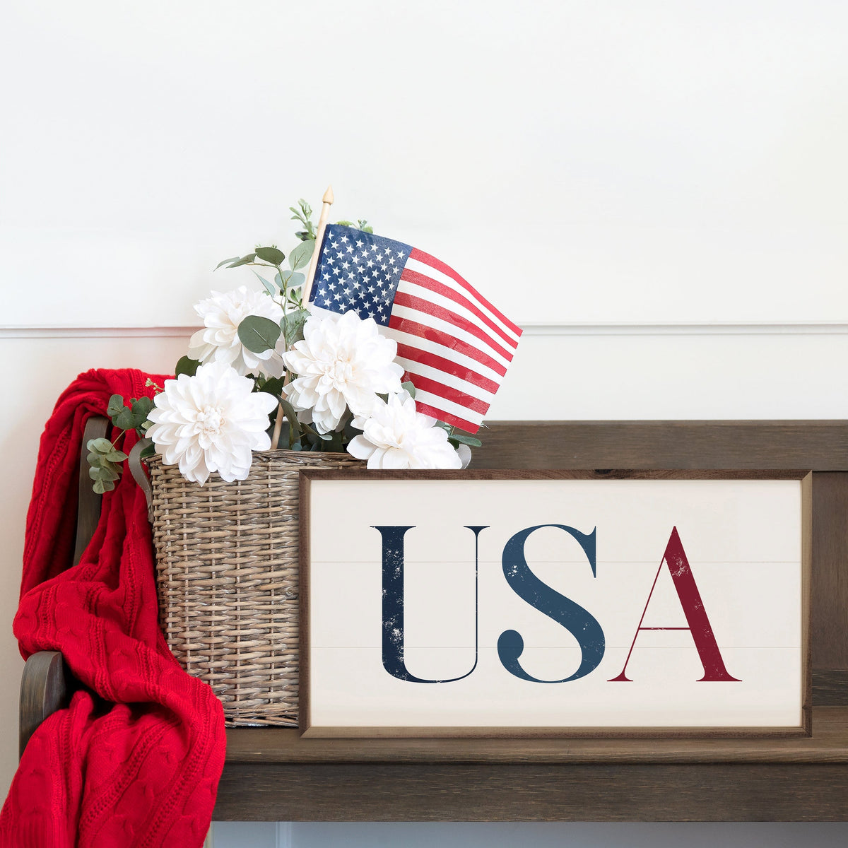 USA White Printed and Framed Wall Sign