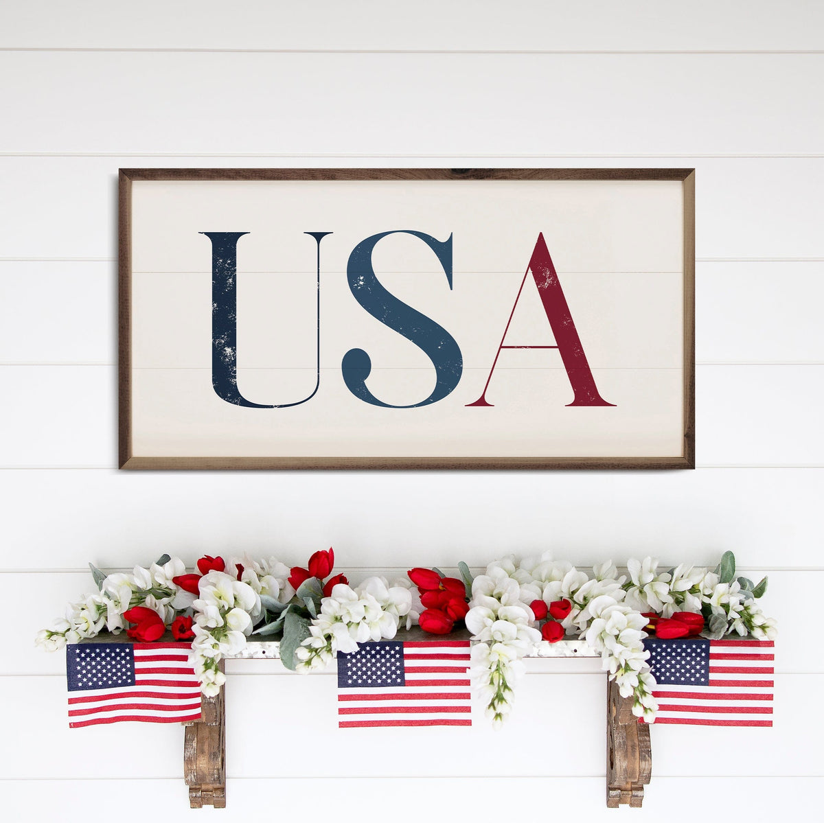 USA White Printed and Framed Wall Sign