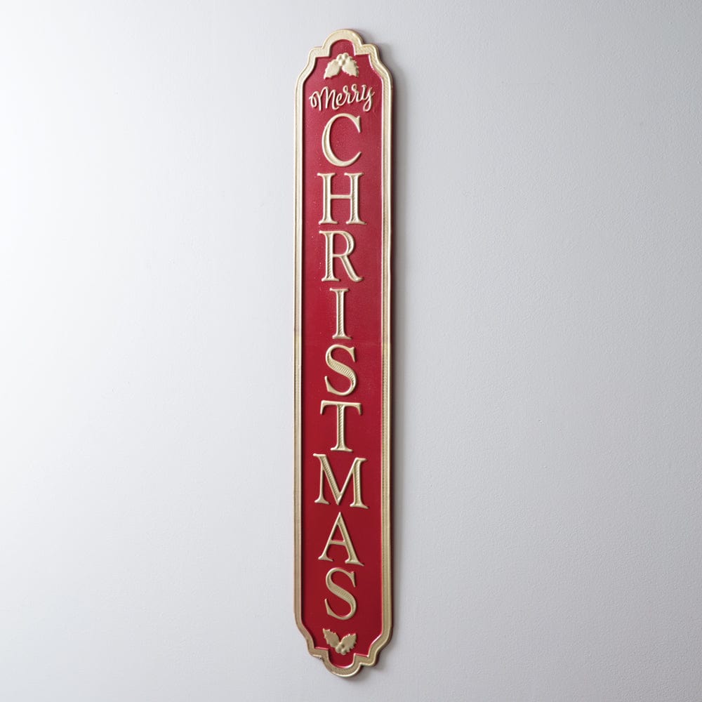 Vertical Merry Christmas Sign - Embossed Metal